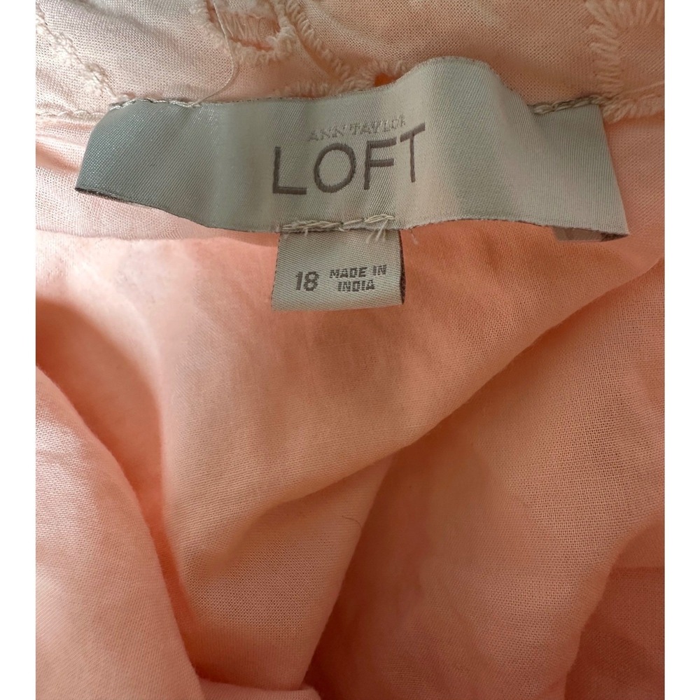LOFT Peach Eyelet One Shoulder Ruffle Dress Womens Plus 18 Cotton - Picture 6 of 7